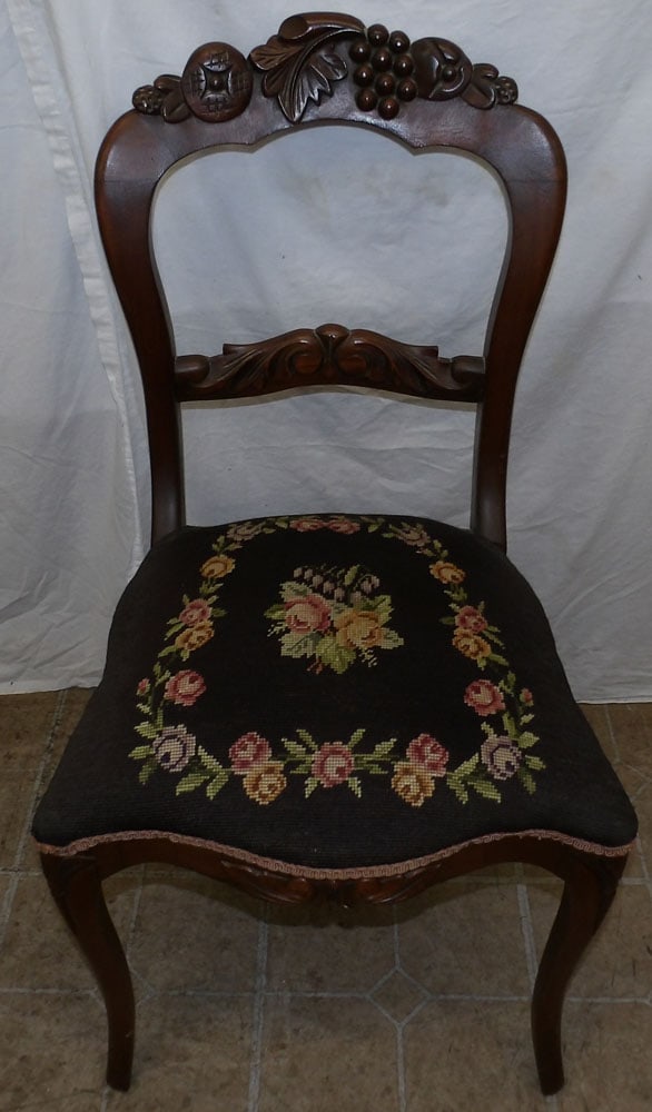 Antique Walnut Victorian Side Chair with Needlepoint Seat (1 of 5)