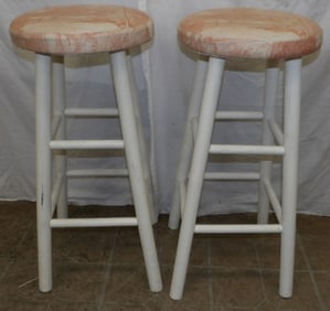 Two Painted Wood & Upholstered Top Stools