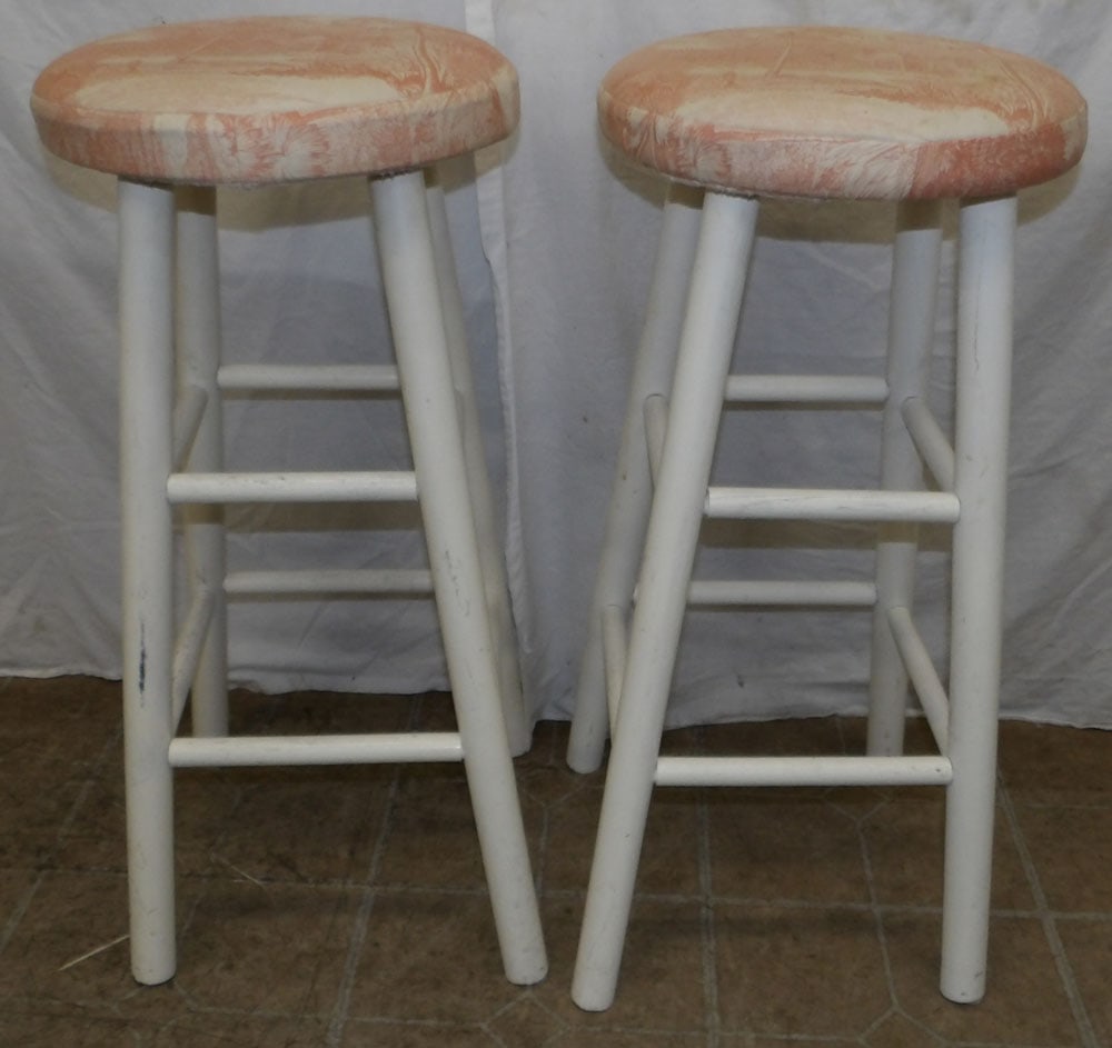 Two Painted Wood & Upholstered Top Stools (1 of 3)