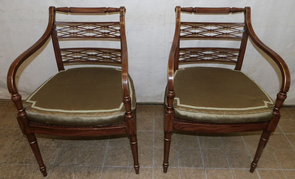 Pair of Antique Painted Wood Arm Chairs with Cane Seats (1 of 5)