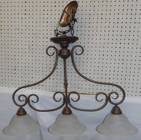 Painted Metal & Glass Shade Three Light Chandelier