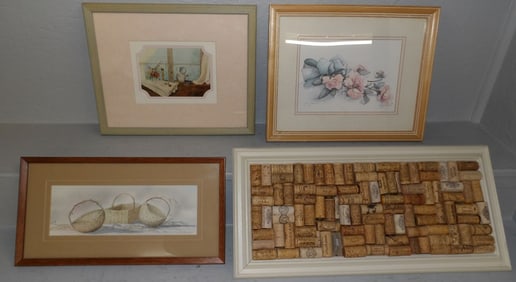 Lot of Framed Prints & Wine Cork Stoppers