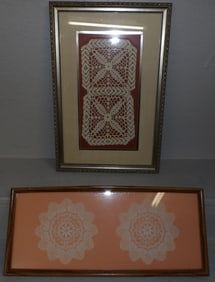 2 framed crocheted doilies