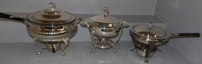 3 polished silverplated chaffing dishes
