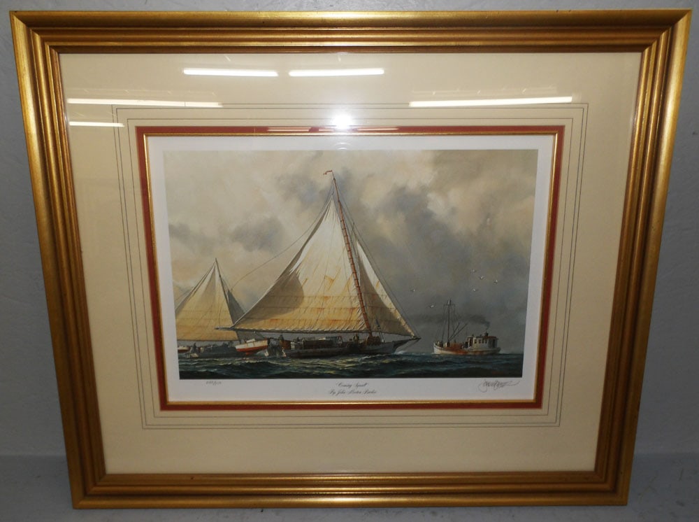 framed ships print pencil signed and numbered  (1 of 4)