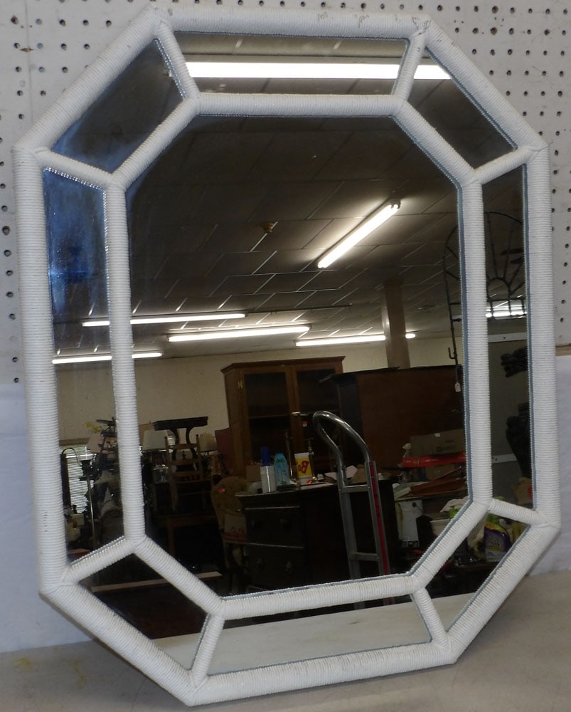 painted rattan framed mirror: painted rattan framed mirror. 32 x 25 1/2" ALL DESCRIPTIONS AND ANY CONDITION STATEMENT GIVEN BY LANGSTON AUCTION GALLERY ARE STRICTLY OPINIONS AND LANGSTON'S SHALL HAVE NO RESPONSIBILITY FOR ERRORS O