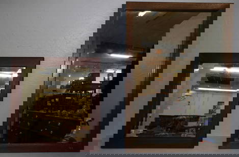 2 mahogany framed mirrors : 2 mahogany framed mirrors . Up to 28 1/2" x 20 1/2" ALL DESCRIPTIONS AND ANY CONDITION STATEMENT GIVEN BY LANGSTON AUCTION GALLERY ARE STRICTLY OPINIONS AND LANGSTON'S SHALL HAVE NO RESPONSIBILITY FOR