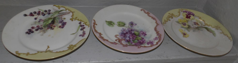7 hand painted porcelain plates : 7 hand painted porcelain plates . Up to 8 1/4" Dia. ALL DESCRIPTIONS AND ANY CONDITION STATEMENT GIVEN BY LANGSTON AUCTION GALLERY ARE STRICTLY OPINIONS AND LANGSTON'S SHALL HAVE NO RESPONSIBILITY FOR