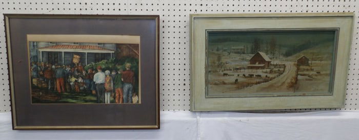 framed watercolor and framed oil on board signed by artist