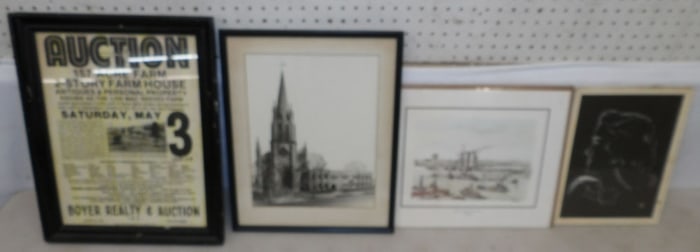 lot of framed prints and framed advertisements