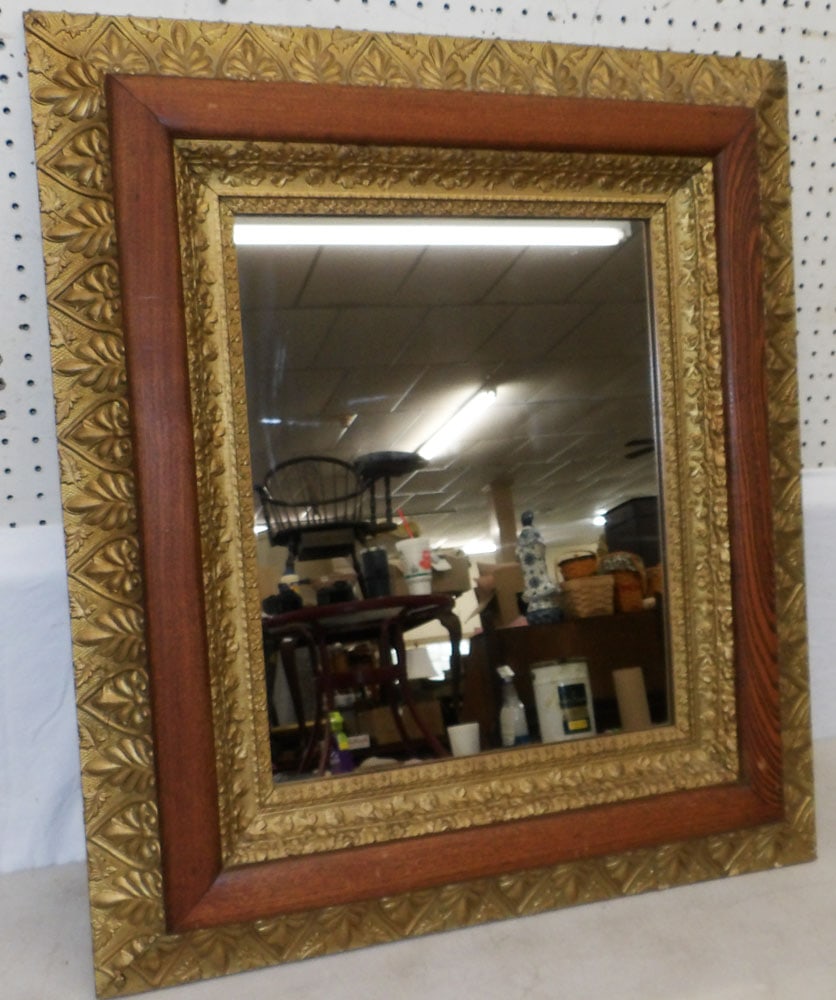antique gilded oak framed mirror  (1 of 4)
