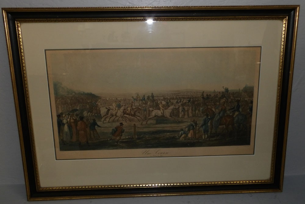 Framed French Engraving of Horse Race, "Une Course" (au Champ de Mars) (1 of 5)