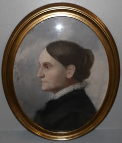 Oval Framed Pastel Portrait of Mother Painted by Daughter, (Information on Back)