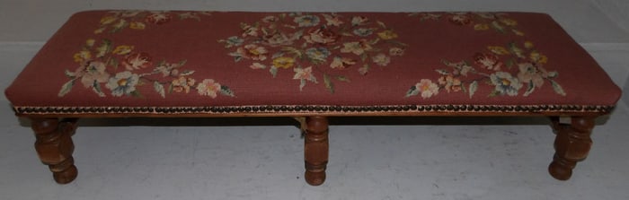 Walnut Needlepoint Upholstered Top Prayer Kneeling Bench