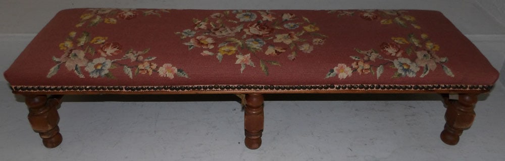 Walnut Needlepoint Upholstered Top Prayer Kneeling Bench (1 of 7)