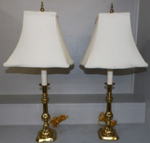 Two Brass Candlestick Lamps