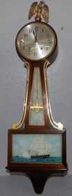 Mahogany Spring Driven Banjo Clock with Reverse Painted Panels by Seth Thomas