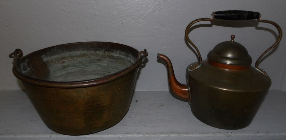 Antique Brass Bucket & Copper Kettle  (1 of 3)
