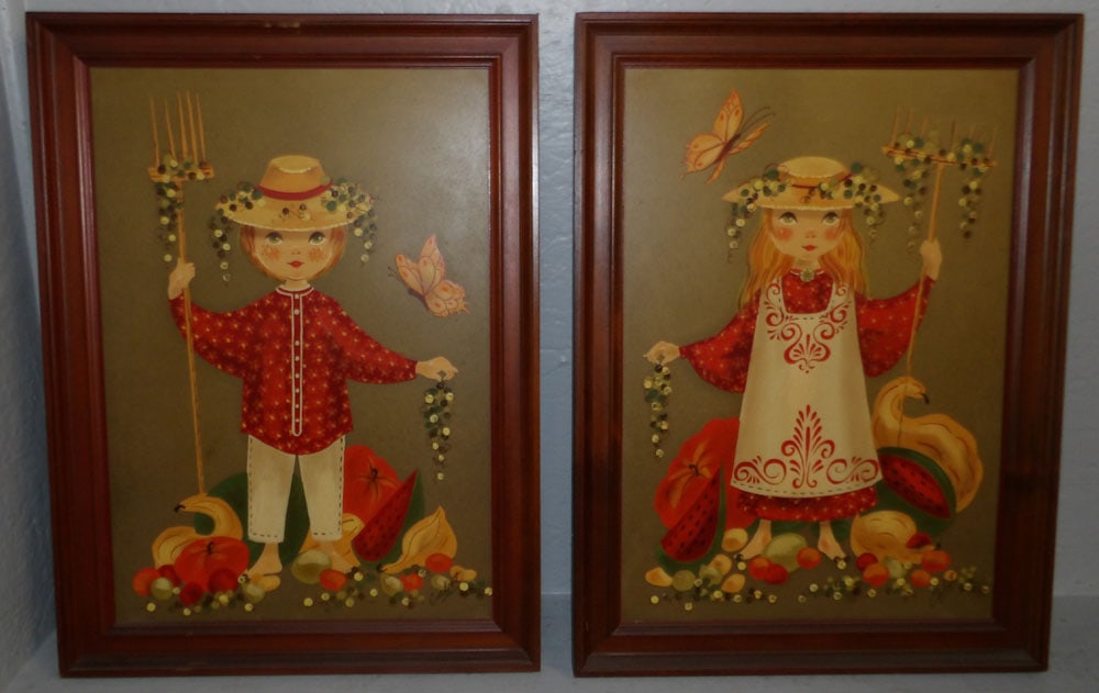 Two Painted Folk Art Oil on Board Panels Artist Signed  (1 of 4)