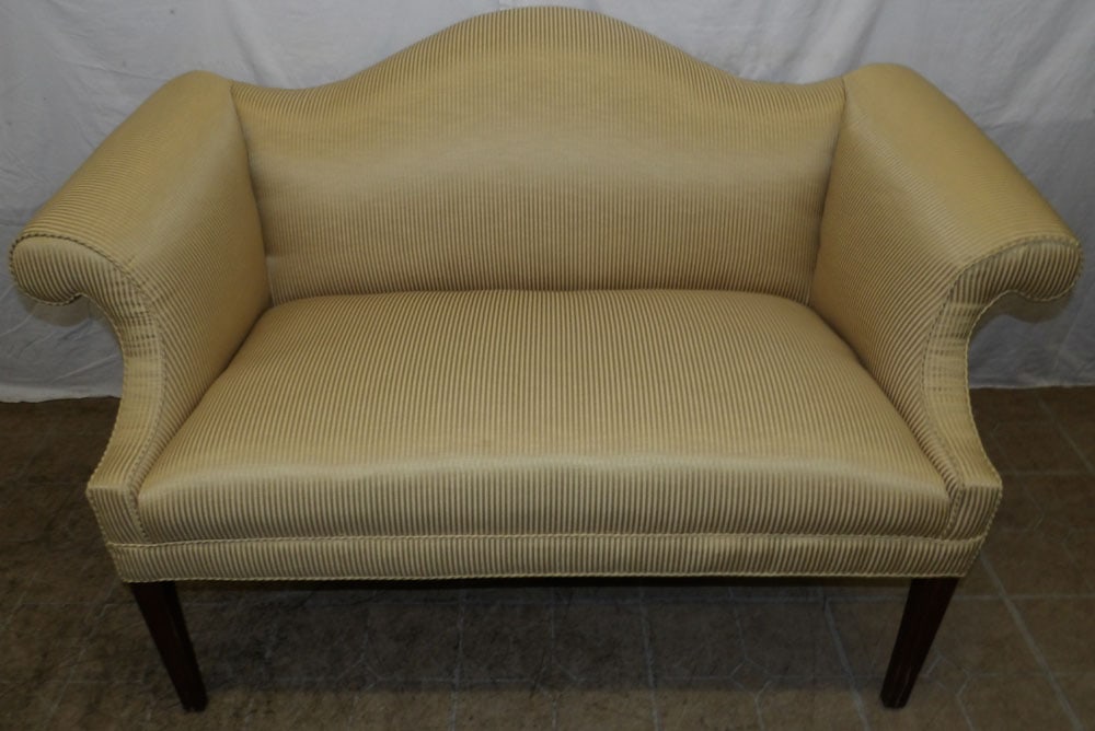 Mahogany & Upholstered Camel Back Loveseat  (1 of 7)