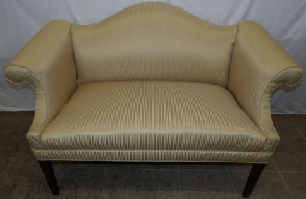 Mahogany & Upholstered Camel Back Loveseat