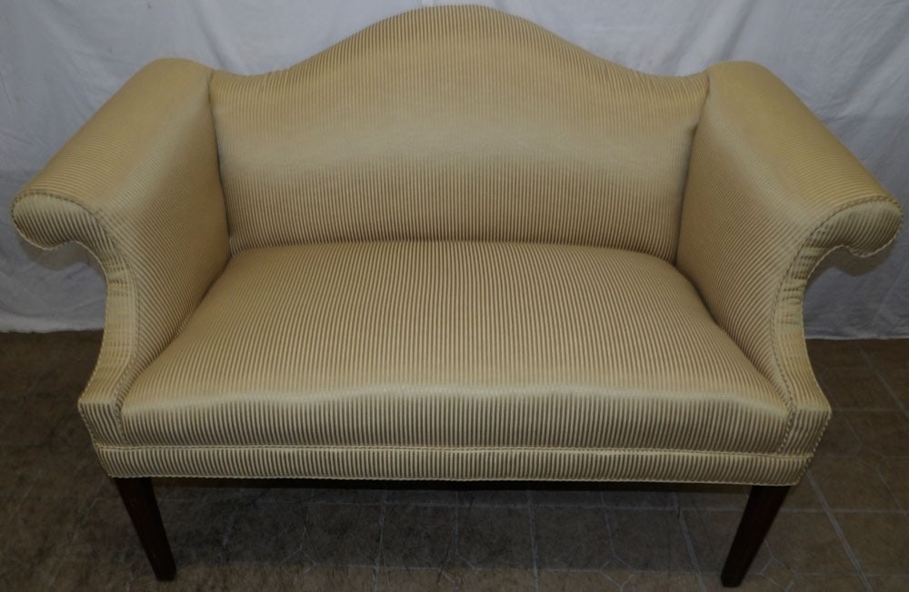 Mahogany & Upholstered Camel Back Loveseat  (1 of 7)