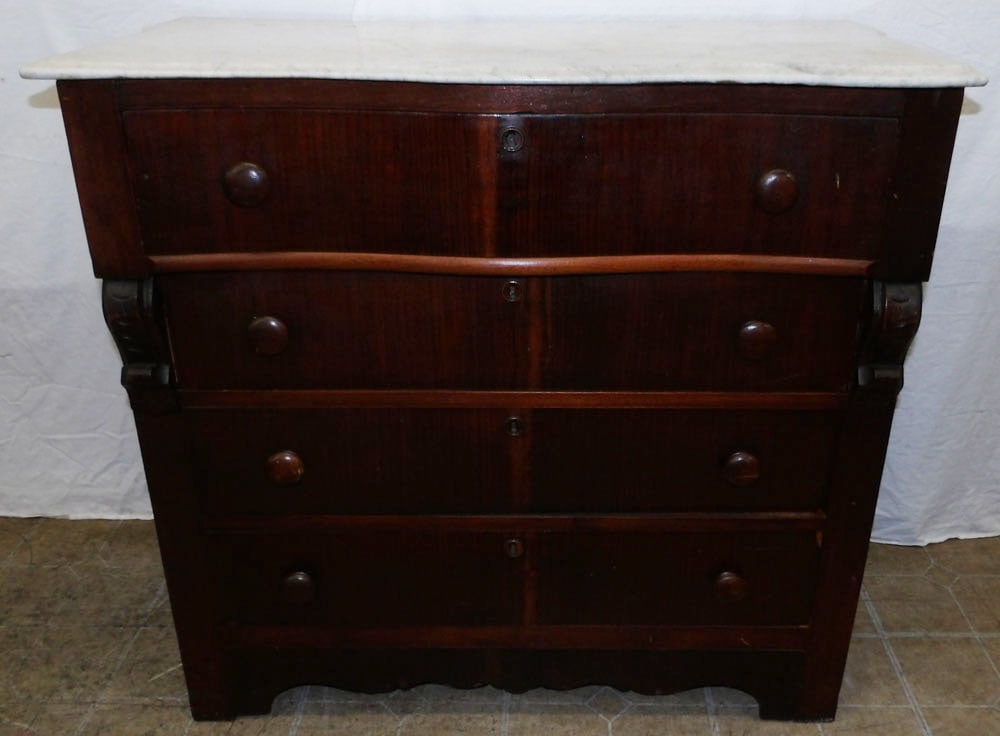 Antique Mahogany Victorian Four Drawer Marble Top Chest  (1 of 5)