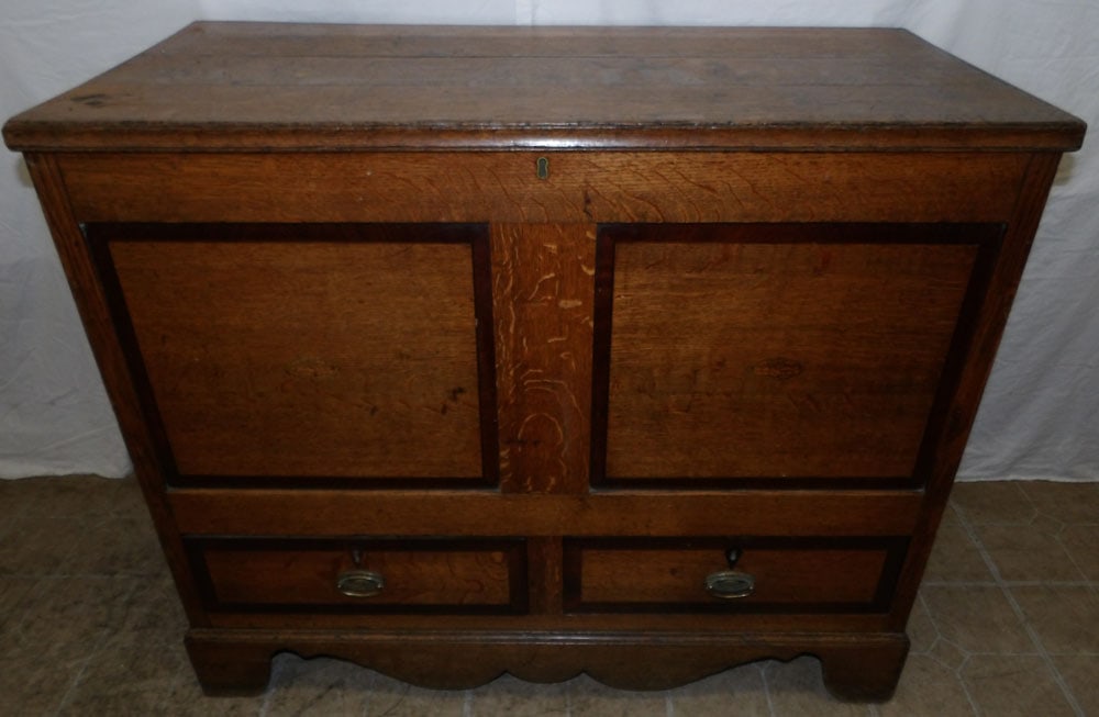 19th Century English Oak & Mahogany Banded Blanket Chest with Two Drawer Base (1 of 6)