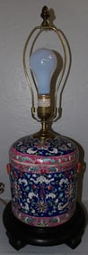 Oriental Painted Porcelain Jar Made Into Lamp