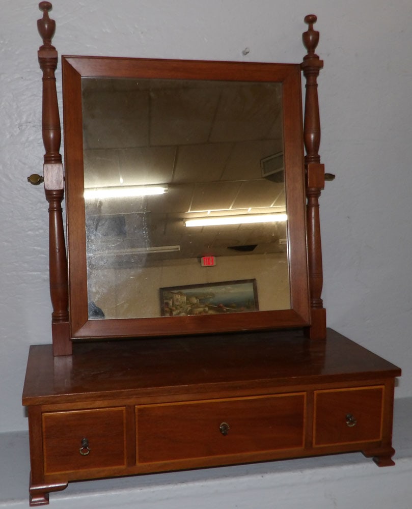 Benchmade Walnut Inlaid Dressing Mirror  (1 of 6)