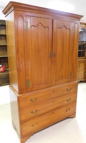 19th Century Two Piece Cherry Linen Press