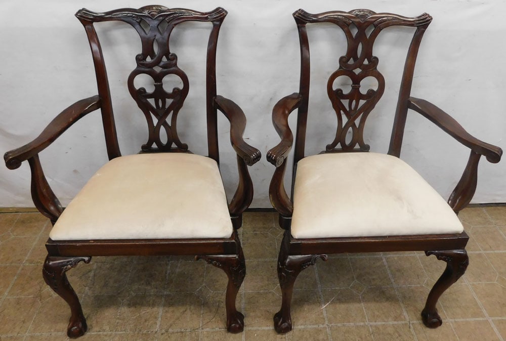 Pair of Carved Mahogany Chippendale Arm Chairs with Ball & Claw Feet  (1 of 4)