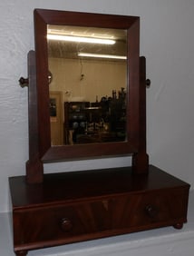 19th Century Mahogany Shaving Mirror with Two Drawers