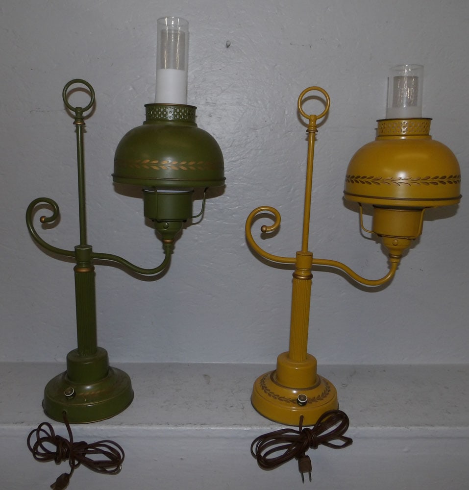 Two Painted Metal Lamps: Two Painted Metal Lamps. 25" H 13" W