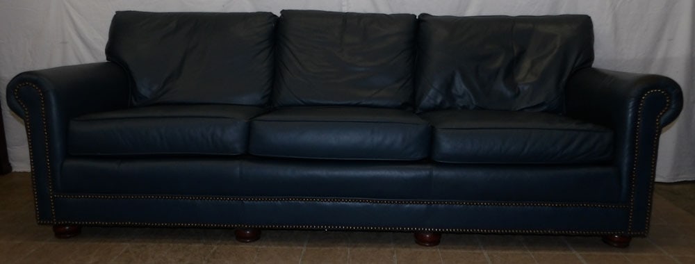 Blue Leather Upholstered Sofa by Classic Leather : Blue Leather Upholstered Sofa by Classic Leather . 32" H 87" W 34" D