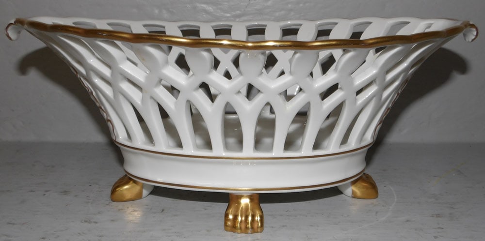 Gilded Porcelain Footed Open Work Basket  (1 of 4)