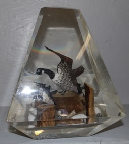Vintage Lucite Obelisk Form Diorama with Canadian Geese
