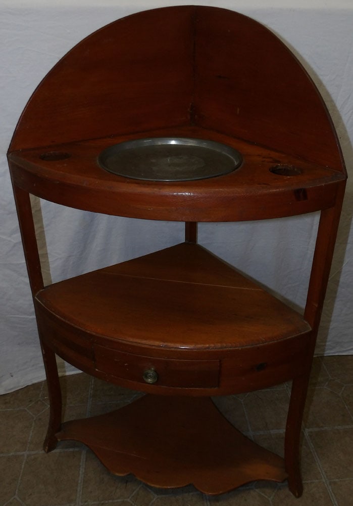 Antique Pine Corner Washstand with Pewter Insert : Antique Pine Corner Washstand with Pewter Insert . 42" H 24 1/2" W 17 1/2" D