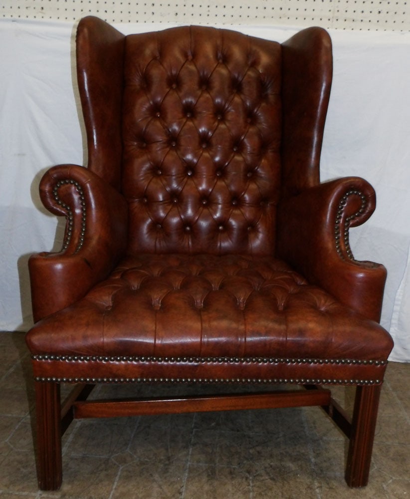 Leather Upholstered Chesterfield Style Wing Back Chair by Hickory Chair (1 of 7)