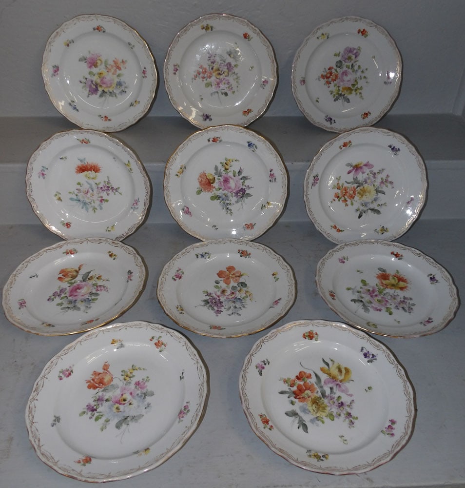 Ten Painted Porcelain Meissen Bowls : Ten Painted Porcelain Meissen Bowls . 9 3/4" Dia.