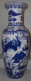 Large Oriental Blue & White Porcelain Palace Style Vase