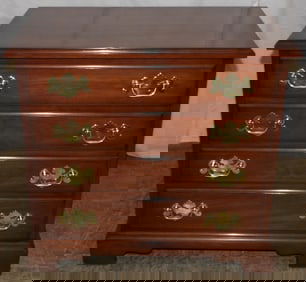 Diminutive Cherry Four Drawer Chest with Brass Carrying Handles by Henkel Harris