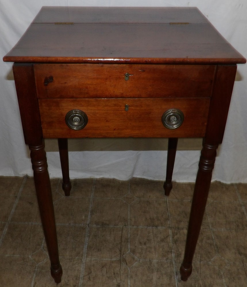 19th Century Mahogany Sheraton One Drawer Night Stand with Lift Top  (1 of 8)