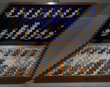 Carved Bone Oriental Chess Set in Gaming Box
