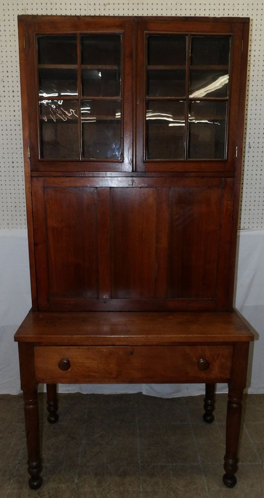 19th Century Two Piece Walnut Drop Front Secretary with Glass Doors (1 of 10)