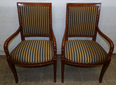 Pair of Cherry & Upholstered Arm Chairs by Councill Craftsman
