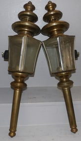 Pair of Brass & Glass Oil Stagecoach Wall Lights