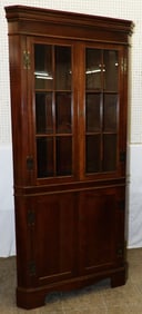 Mahogany Twelve Pane Glass Door Corner Cabinet
