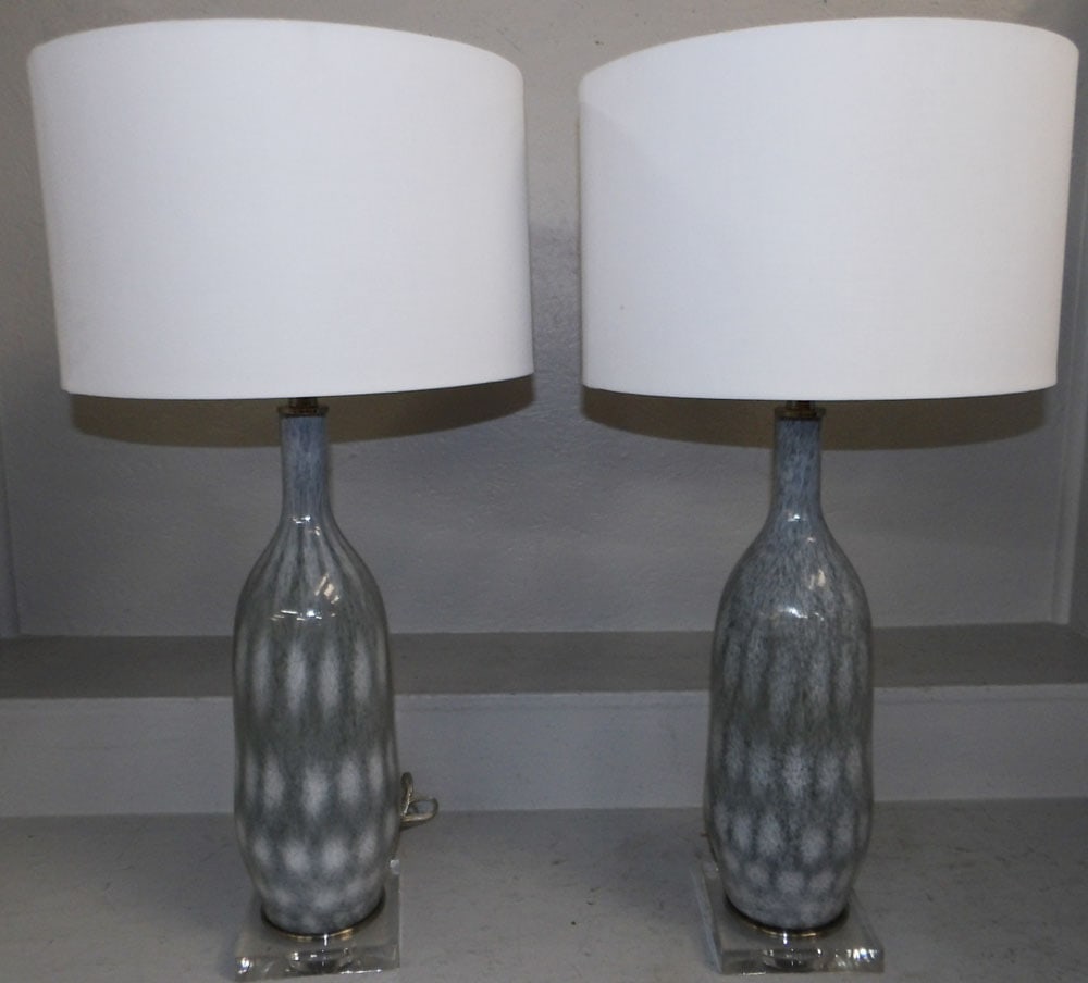 Pair of Modern Art Glass Vases Made Into Lamps with Lucite Bases  (1 of 5)