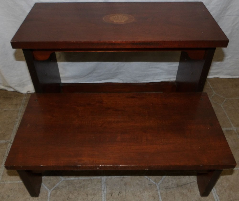 Mahogany Conch Shell Inlaid Bed Steps  (1 of 4)